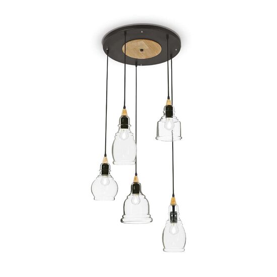 Candelabru modern abajururi sticla transparenta 5xE27/60W, Gretel SP5 103174 Ideal Lux
