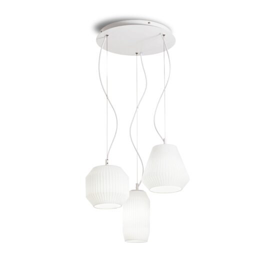 Candelabru modern alb abajururi sticla 3xE27/60W, Origami SP3 198095 Ideal Lux