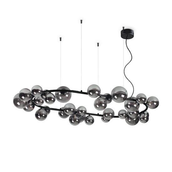 Candelabru modern negru abajururi sticla fumurie 30xG9/15W, Perlage SP30 296753 Ideal Lux