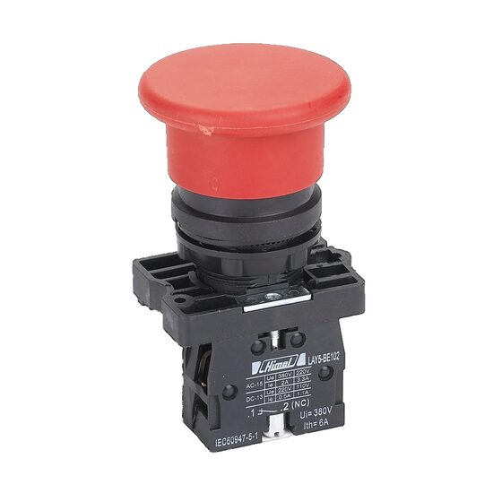Buton metalic, cap rosu tip ciuperca, 1NC, Himel HLAY5BC42