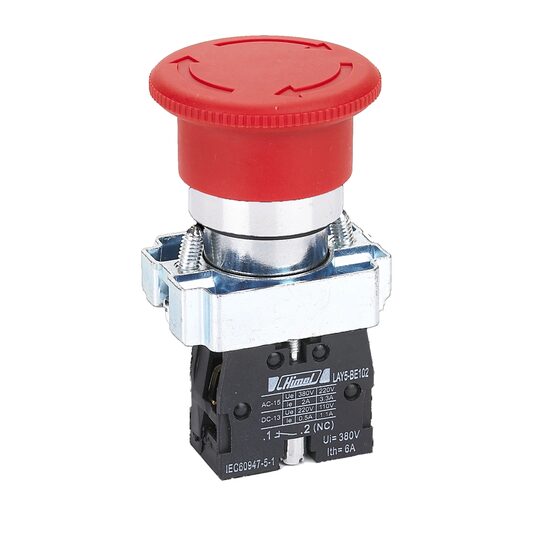 Buton opriere de urgenta, cap rosu tip ciuperca, D40, 1NC, Himel HLAY5BS542