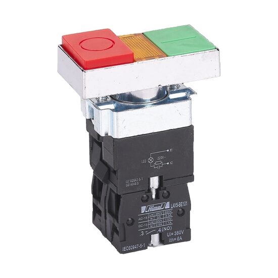 Buton metalic dublu, iluminat, 1NO + 1NC, 24V, Himel HLAY5BW84B5L