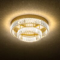 Plafoniera Akala moderna aurie cu cristale, dimmabila in 3 pasi, LED 49W/5968lm/3000K, CRI90, IAK CR S+L, Incanti