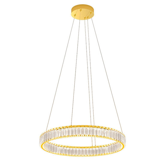 Lustra Akala moderna aurie cu cristale, dimmabila in 3 pasi, LED 35W/4644lm/3000K, CRI90, IAK PR M, Incanti
