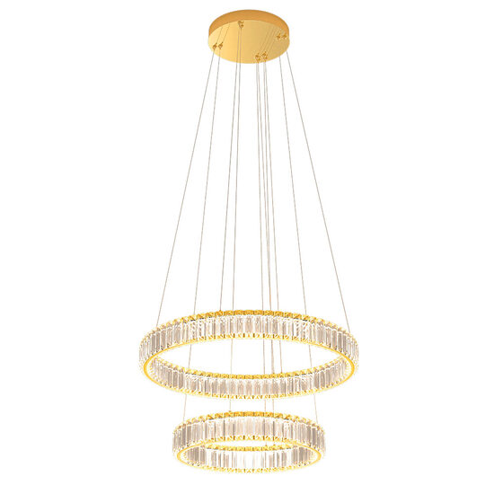 Lustra Akala moderna aurie cu cristale, dimmabila in 3 pasi, LED 58W/7404lm/3000K, CRI90, IAK PR S+M, Incanti