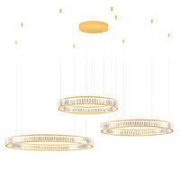 Lustra Akala moderna aurie cu cristale, dimmabila in 3 pasi, LED 142W/17444lm/3000K, CRI90, IAK PR M+L+XL, Incanti