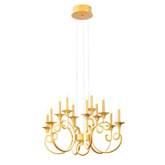 Candelabru Chateau modern auriu, dispersor din silicon, LED 69W/7600lm/3000K, CRI80, ICH C12 11, Incanti