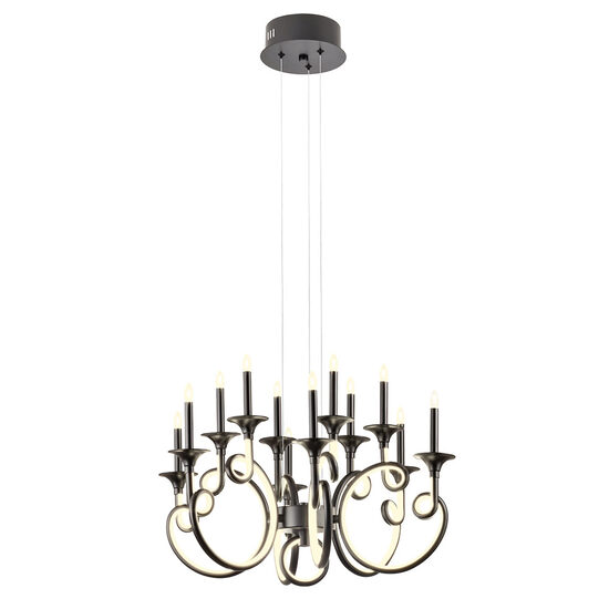 Candelabru Chateau modern negru, dispersor din silicon, LED 69W/7600lm/3000K, CRI80, ICH C12 22, Incanti
