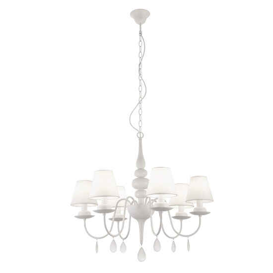 Candelabru Elizee modern alb, abajururi textile albe, 6xE14/28W, IEL C6 01 01, Incanti