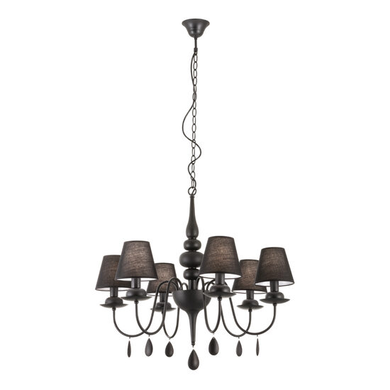 Candelabru Elizee modern negru, abajururi textile negre, 8xE14/28W, IEL C6 22 06, Incanti