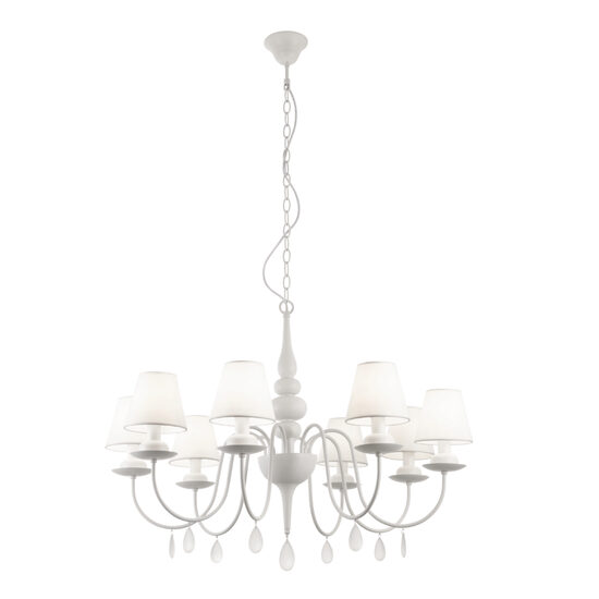 Candelabru Elizee modern alb, abajururi textile albe, 8xE14/28W, IEL C8 01 01, Incanti