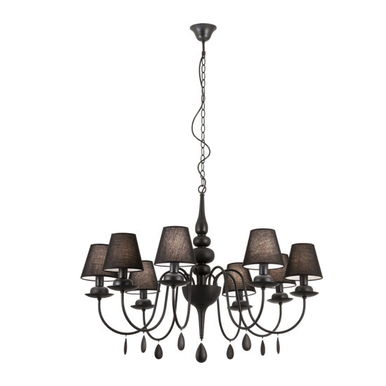 Candelabru Elizee modern negru, abajururi textile negre, 8xE14/28W, IEL C8 22 06, Incanti