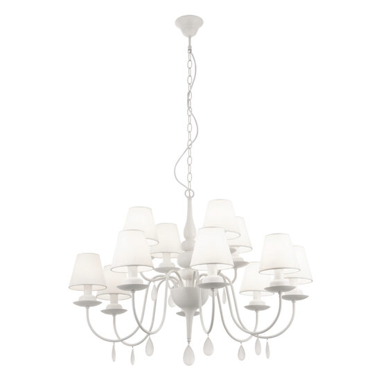 Candelabru Elizee modern alb, abajururi textile albe, 12xE14/28W, IEL C12 01 01, Incanti