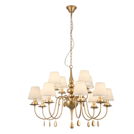 Candelabru Elizee modern bronz, abajururi textile ivoar, 12xE14/28W, IEL C12 23 02, Incanti