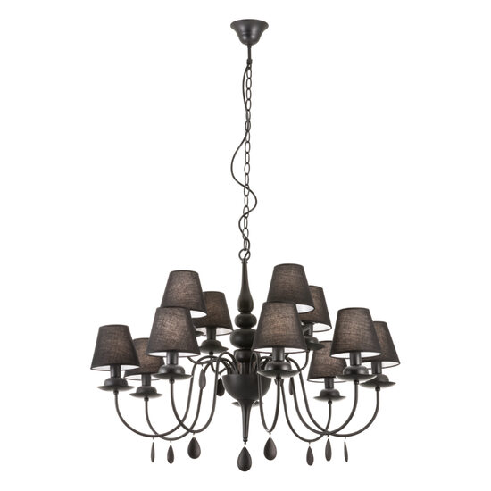 Candelabru Elizee modern negru, abajururi textile negre, 12xE14/28W, IEL C12 22 06, Incanti