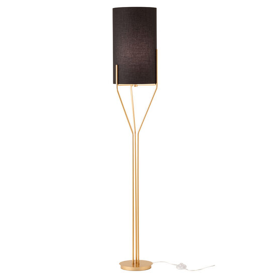 Lampadar Poseido modern auriu cu abajur textil negru si intrerupator, E27/42W, IPO F1 05 06, Incanti