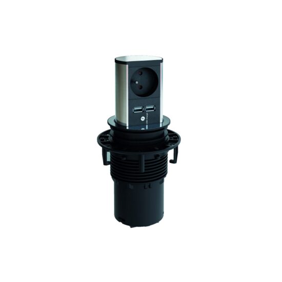 Priza simpla Schuko + 2 porturi USB, incastrabila, ridicare prin apasare, Elevator 928.017, Bachmann