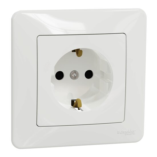 Priza simpla alba 16A 2P+E obturatoare+rama decorativa Sedna Design, Schneider Electric SDD311021