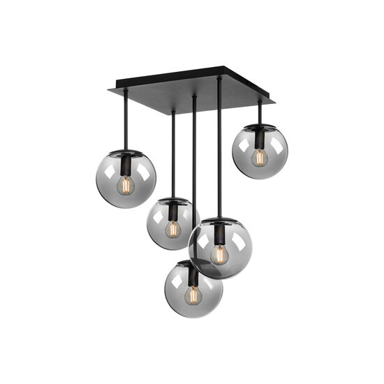 Plafoniera moderna negru mat abajururi sticla fumurie 5xE14/28W, Boldy 01-3070 Smarter