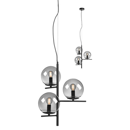 Lustra moderna negru mat abajururi sticla fumurie 3xE14/28W, Boldy 01-3072 Smarter