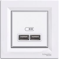Priza dubla incarcare USB 2.1A, alba, Asfora Schneider Electric, EPH2700221