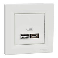 Priza dubla incarcare USB A+C 2.4A, alba, Asfora Schneider Electric, EPH2700321