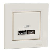 Priza dubla incarcare USB 2.4A, crem, Asfora Schneider Electric, EPH2700323