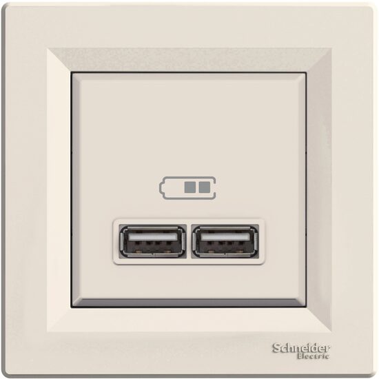 Priza dubla incarcare USB 2.1A, crem, Asfora Schneider Electric, EPH2700223