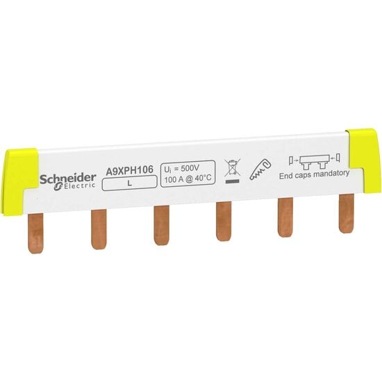 Auxiliare - Bara colectoare tip pieptene, 1L, inclinare 18mm, 6 module, 100A, Acti9 Schneider Electric, A9XPH106