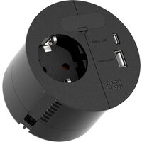 Multipriza neagra, 22W, 1xCEE7/3,1xUSB, loc pentru cabluri, Loop in Charger 938.201, Bachmann