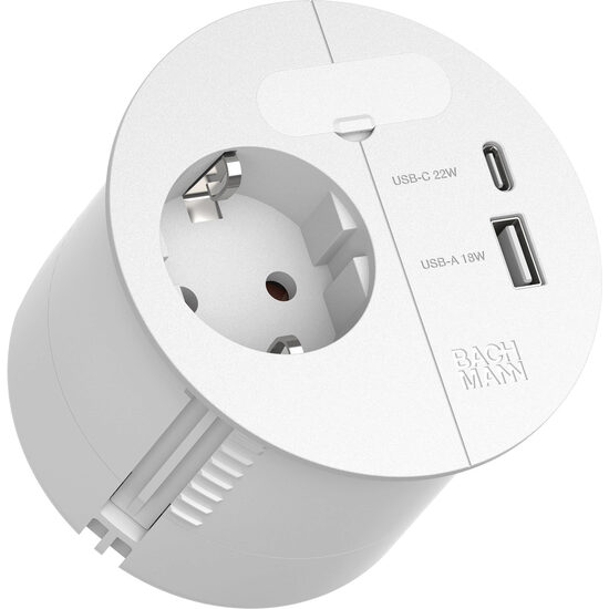 Multipriza alba, 22W, 1xCEE7/3,1xUSB, loc pentru cabluri, Loop in Charger 938.301, Bachmann
