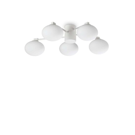 Plafoniera moderna alba abajururi sticla 5xG9/28W, Hermes PL5 D60 322698 Ideal Lux