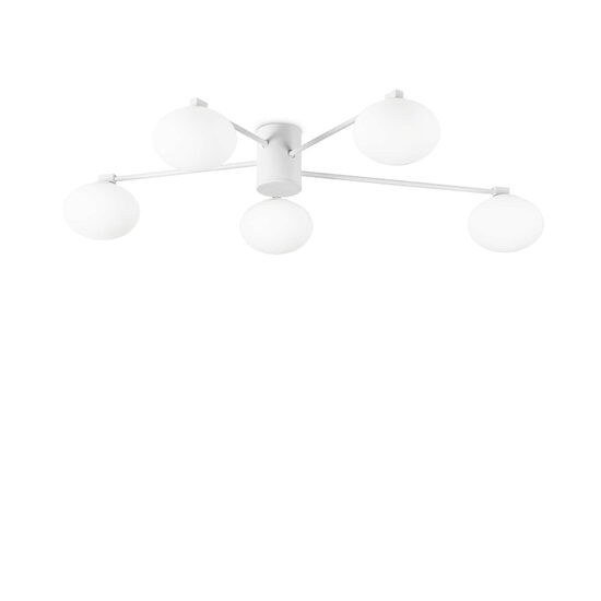 Plafoniera moderna alba abajururi sticla 5xG9/28W, Hermes PL5 D90 316680 Ideal Lux