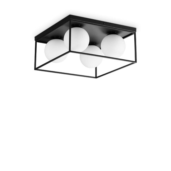Plafoniera moderna neagra abajururi sticla 4xE14/28W, Lingotto PL4 327860 Ideal Lux