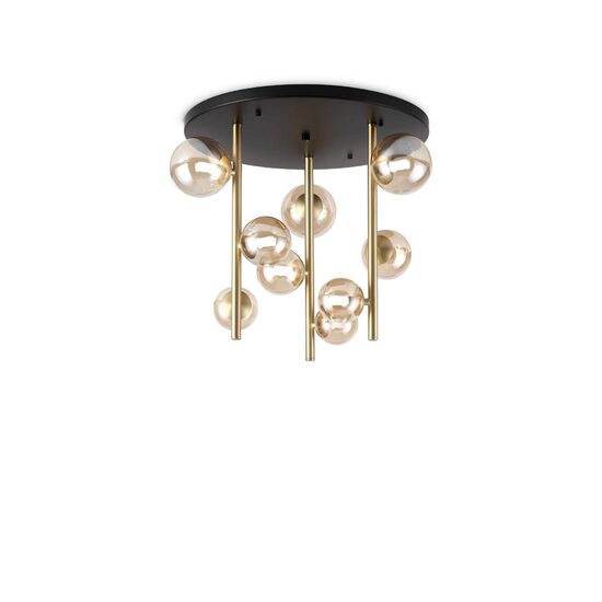 Plafoniera negru-alama abajururi sticla 9xG9/15W, Perlage PL9 328409 Ideal Lux