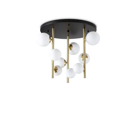 Plafoniera negru-alama abajururi sticla 9xG9/15W, Perlage PL9 328423 Ideal Lux