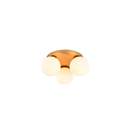 Plafoniera moderna auriu mat abajururi sticla opal 3xE27/42W, Bowling 01-3149 Smarter