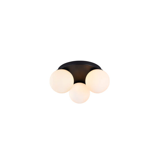 Plafoniera moderna negru mat abajururi sticla opal 3xE27/42W, Bowling 01-3150 Smarter