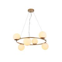 Lustra  moderna auriu mat abajururi sticla opal 6xE14/28W, Bowling 01-3157 Smarter
