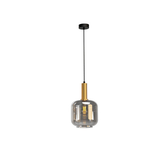 Lustra moderna negru mat detaliu auriu abajur sticla fumurie E27/23W, Brina 01-3213 Smarter