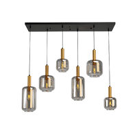 Lustra moderna negru mat detaliu auriu abajururi sticla fumurie 6xE27/23W, Brina 01-3215 Smarter