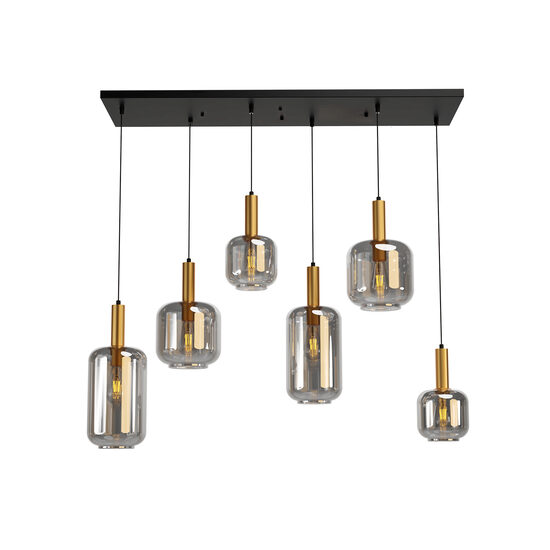 Lustra moderna negru mat detaliu auriu abajururi sticla fumurie 6xE27/23W, Brina 01-3215 Smarter