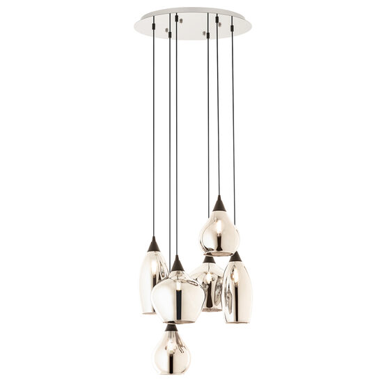 Lustra moderna crom abajururi sticla fumurie 6xE14/28W, Tanner 01-3194 Smarter