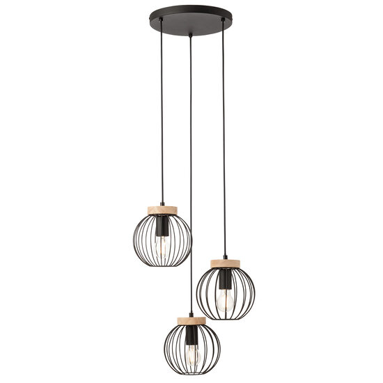 Lustra negru mat lemn natur 3xE27/42W, Trellis 01-3137 Smarter