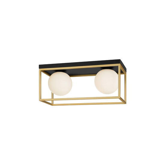 Aplica/Plafoniera negru mat cadru alama abajururi sticla opal 2xE14/28W, Zodiac 01-3054 Smarter
