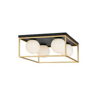Plafoniera negru mat cadru alama abajururi sticla opal 4xE14/28W, Zodiac 01-3055 Smarter
