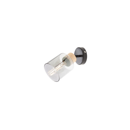 Spot negru mat detaliu vopsit lemn abajur sticla fumurie E27/42W, Hansen 04-527 Smarter