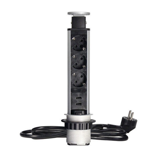 Priză birou pop-up cu USB si sistem inchidere, 3x2P+E (Schuko), OR-AE-1349(GS) Orno