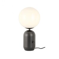 Veioza moderna Helios neagra abajur sticla opal E14/28W, 01-2930 Redo