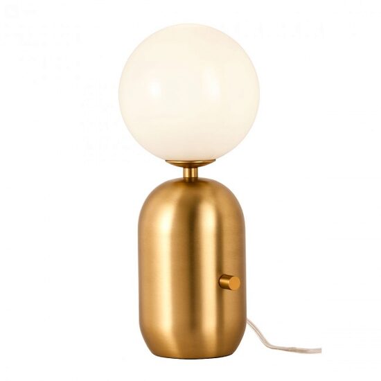 Veioza moderna Helios aurie abajur sticla opal E14/28W, 01-2931 Redo